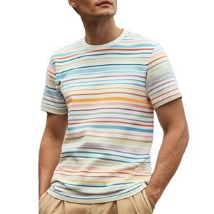 เสื้อยืดแขนสั้นลายทางผู้ชาย คอกลม ทรงปกติ สีตัดต่อ ดีไซน์ลำลอง ระบายอากาศได้ดี ผ้าถัก 100% คอตตอน พิมพ์ลายดิจิตอล - Product Image 2