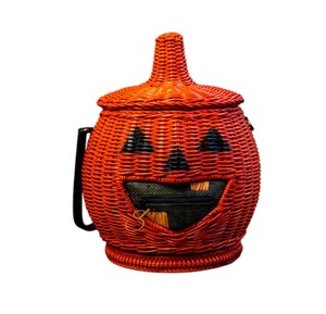 Premium Jack O <b>Lantern</b> <b>Rattan</b> Storage Basket Handcrafted Orange Pumpkin Wicker Handbag Playful Festive Organizer - Product Image 1
