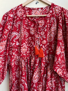 Vestido maxi bohemio de algodón con estampado floral, vestido con estampado a mano, cuello redondo, estampado floral, manga larga, vestido maxi largo para mujer - Product Image 5
