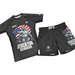 New UFC Men's MMA Fight Kit Black Sublimation Print <b>T</b>-Shirt and Shorts Set Quick Dry Polyester Mixed Martial Arts Wear Spandex - Product Image 1