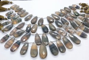 Cuentas de fluorita natural facetadas en forma de pera, cuentas largas de fluorita en forma de pera de 8 pulgadas, cuentas de fluorita multifacéticas en forma de pera para la fabricación de joyería. - Product Image 4