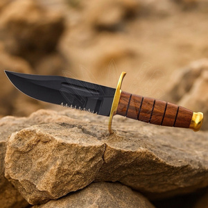 Cuchillo de hoja fija de acero inoxidable con punta de gota, borde parcialmente serrado, mango de madera, grado industrial, 0.6mm de grosor, no ajustable - Product Image 1