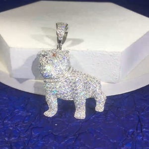 Colgante de Bulldog de Plata 925 con Diamante Redondo Cultivado en Laboratorio, Amuleto con Diseño de Animal de Lujo Unisex - Product Image 2
