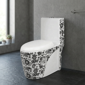 WC monobloc moderne en céramique, à fixation au sol, avec réservoir encastré et double chasse, noir mat, directement de l'usine - Product Image 4