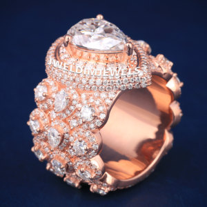 Anillo de hip hop RTS Ice Out personalizado, estilo robusto, oro rosa, forma de pera con diamantes redondos, claridad D VVS, probado con el probador de diamantes. - Product Image 5