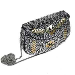 Silver Metal Handmade <b>Bridal</b> Women's Antique Brass Purse Ethnic Handmade Metal Clutch Bag - Product Image 5