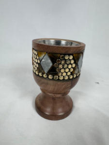 Handmade Wooden Candle Holder with Religious Style Gemstone Inlays Resin & <b>Stone</b> Home <b>Decor</b> - Product Image 5
