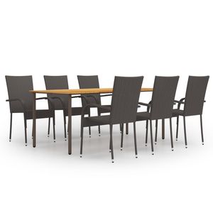 Grande Set da Pranzo in Legno Massello di Acacia Marrone, Mobili da Giardino Impilabili - Product Image 1