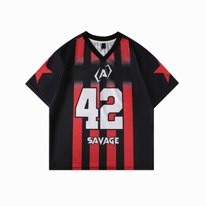 Camiseta Casual de Manga Corta con Cuello en V para Hombre, Personalizable con Estampado Numérico a Rayas, 220 Gramos, Estilo Urbano de Verano con Bloques de Color - Product Image 1