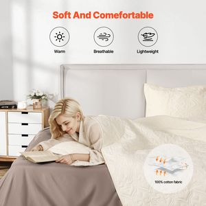 Set Copriletto King Size 3 Pezzi in Cotone Leggero Beige Stampato con 1 Copriletto e 2 Cuscini - Product Image 2