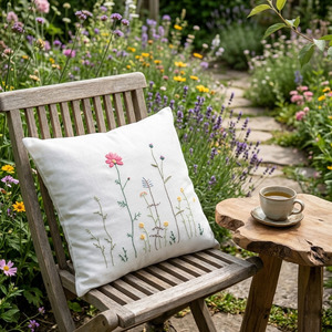 Custom Wholesale Applique Embroidery <b>Flowers</b> Home Vintage Square <b>Cushion</b> Covers 100% Cotton Washable Zipper Hotel Hospital - Product Image 2