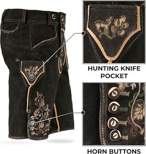 Old Style Plus Size High Embroidered Lederhosen for Men | Antique <b>Look</b> Bavarian <b>Leather</b> <b>Shorts</b> | Handmade Oktoberfest Costume - Product Image 5