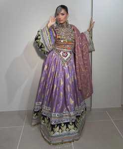 Robe maxi brodée à col haut avec perles et motifs géométriques, style traditionnel afghan, robes décontractées pour occasions formelles - Product Image 6