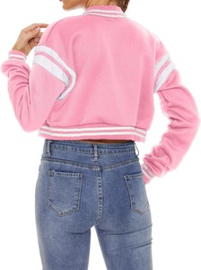 Veste universitaire bleu clair pour femme, manches longues, col boutonné, longueur courte, couleur unie, en polyester et coton, idéale pour le printemps - Product Image 3