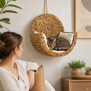 Lit suspendu pour animaux de compagnie en jacinthe d'eau, tressé à la main, nid pour chat en osier, durable, vente en gros, fournisseur de maisons pour chats d'intérieur B2B, panier pour animaux de compagnie fait main - Product Image 4