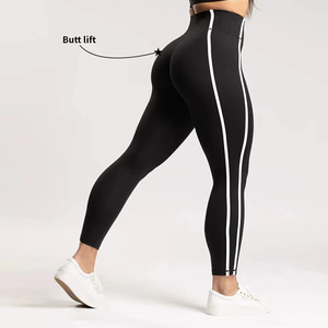 Leggings de yoga de cintura alta con franja lateral y diseño en V para realzar los glúteos, pantalones de entrenamiento sin costuras de longitud completa para mujer - Product Image 2