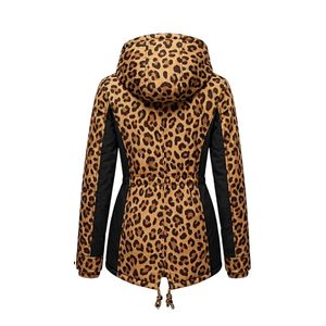 <b>Faux</b> <b>Fur</b> Women Parka Jacket <b>Leopard</b> Animal Pattern Warm Sherpa Lining Waist Cord Hooded Neck Long Tailored Sleeves <b>Coats</b> - Product Image 3