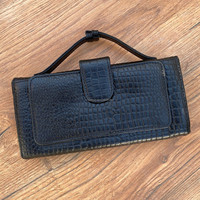 Dompet pegangan panjang kulit asli pola buaya modis baru untuk wanita tempat kartu penghalang RFID mewah & dompet ponsel