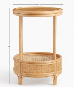 Natural Rattan Round Coffee <b>Table</b> with Lower <b>Storage</b> Shelf, Handwoven Wicker <b>Side</b> <b>Table</b> for Living Room, Patio, Bedroom and Home - Product Image 3