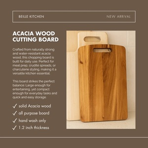 Planche à découper en bois élégante, épaisse, durable, compatible avec les couteaux, finition lisse, avec poignée intégrée, idéale pour couper et servir - Product Image 4