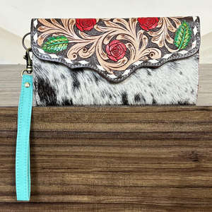 Pochette à main en cuir de vachette façonnée à la main avec motif floral, nouvelle sangle de poignet amovible, portefeuille parfait pour un usage quotidien - Product Image 4