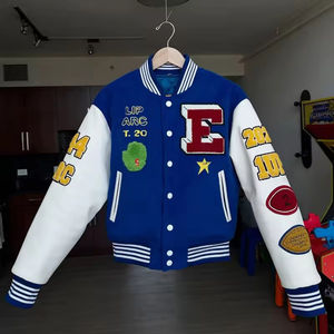 แจ็คเก็ตวาร์ซิตี้ปักลายเชนิลล์ขายดี แจ็คเก็ตเบสบอลแบบ Letterman สไตล์คอลเลจ สตรีทแวร์ ยูนิเซ็กส์ พร้อมฮีตเตอร์กันลมด้านหน้า - Product Image 1