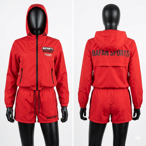 Conjunto Cortavientos para Mujer de Tela Taslan de Poliéster de 120 GSM de Calidad Premium, Diseño de Paneles Azul, Negro y Beige, Logotipo Personalizado Bordado - Product Image 4