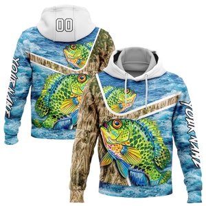 Vente en gros directe, nouvelle conception, sweat à capuche pour homme, patchwork bleu, blanc, noir, thème pêche Bluegill, sport, automne - Product Image 1
