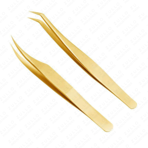 Pinzas Profesionales de Acero Inoxidable Doradas para Extensión de Pestañas con Puntas Rectas y Curvas Dentadas, Opción de Logotipo Personalizado - Product Image 2