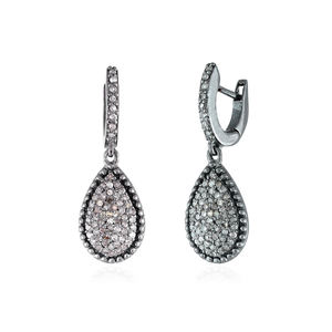 Pendientes de Aro en Forma de Lágrima de Plata 925 Oxidada con Diamantes Pavé Estilo Champán, Joyería Fina Hecha a Mano al por Mayor - Product Image 2