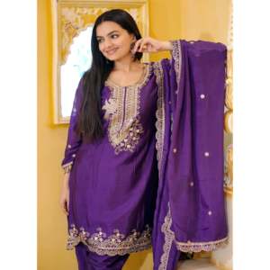 Traje Dhoti bordado de secuencia hermosa para mujer Conjunto de traje de fiesta elegante - Product Image 4