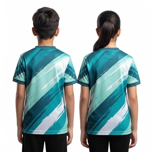 Camiseta deportiva unisex personalizada por sublimación para niños, camiseta con cuello en V, camisetas de ocio estampadas de manga corta para niños y niñas, ropa al por mayor - Product Image 6