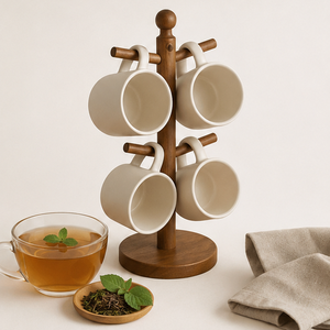 Premium Solid Wooden Mug Holder <b>Tree</b> <b>Stand</b> With 4 Hooks Eco-Friendly Coffee Cup Organizer Rack For Kitchen Countertop & Coffee - Product Image 4