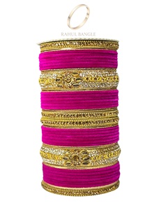 Latest Fashionable High Quality Pink Velvet Bridal Trendy Bangle Set Gold Plated for Women <b>Wedding</b> Collection Wholesale Price - Product Image 4
