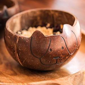 Último Diseño OEM ODM, Tazones de Cáscara de Coco con Forma de Cara de Gato y Perro, Venta al por Mayor, No Tóxicos, para Frutas y Bocadillos - Product Image 1