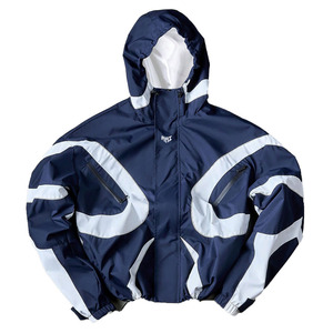 2026 Trendy Custom Panel Retro Navy Reflective Hood Windbreaker Waterproof Streetwear Outerwear OEM Private Label Men's Jackets - Product Image 4