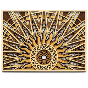 Panel Decorativo de Pared con Mandala Solar |   Obra de arte de madera en capas cortada con láser |   Elegante Escultura Geométrica de Pared para Decoración de Interiores del Hogar - Product Image 1
