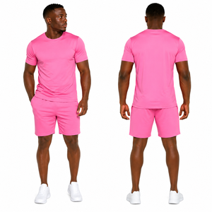 Conjunto de Pantalones Cortos Bermuda de Algodón Rosa Sólido para Hombre, Cintura Elástica Informal, Tejido Transpirable, Corte Medio, 2026 - Product Image 6