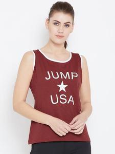Débardeur en coton marron pour femme avec imprimé USA, col rond, style décontracté, respirant, tricoté, sans manches - Product Image 2