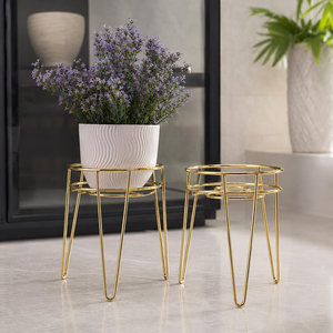 Elegante Maceta de Metal Grabada con Soporte, Macetero Elevado Decorativo para Interiores, para Sala de Estar, Dormitorio u Oficina - Product Image 6