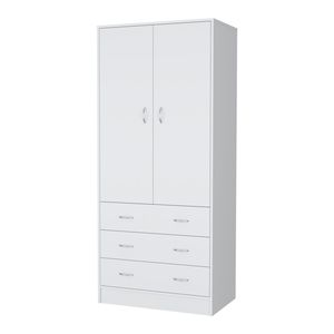 Armadio FM Furniture Prescott Bianco con 2 Ante, 3 Cassetti e 1 Asta Appendiabiti - Product Image 2
