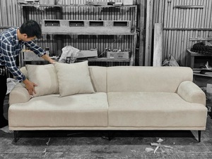Modern Natural Wood Couch 2 Seater 220x85cm <b>Foam</b> Fabric <b>Sofa</b> Minimalist Vietnam Design - Product Image 6
