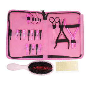 Hair Extension Tools Kit Plastic <b>Clips</b> Scissors Tweezers <b>Roller</b> Set for Installation and Removal Pink Case Hair Extension Kit - Product Image 2