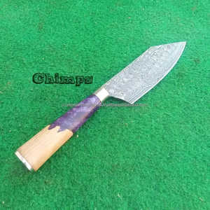Couteau de Chef Petit Hachoir en Acier Damas Écologique avec Manche en Résine Violette et Bois d'Olivier – Vente Flash - Product Image 4