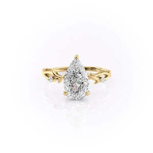 Bague de fiançailles en moissanite poire en argent sterling finition or blanc, design solitaire torsadé en forme de vigne - Product Image 1