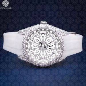 Reloj de Lujo para Mujer Charm_Jewells, Caja Tonneau de Acero Inoxidable de 38 mm, Cuarzo Analógico, Correa de Silicona con Incrustaciones de Diamantes - Product Image 1