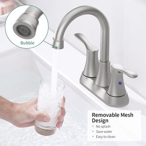 Rubinetto per lavabo da bagno da 4 pollici con 2 maniglie, finitura nichel spazzolato, con scarico a scomparsa da 11 pollici e tubi di alimentazione - Product Image 2