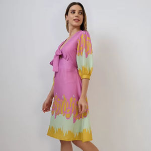Robe midi d'été pour femme en mousseline de soie, sans manches, à imprimé floral, avec ourlet à volants, respirante, impression numérique - Product Image 1