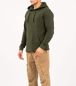 Sudadera con Capucha para Hombre, Color Verde Oliva, Corte Regular, Tejido de Algodón, Diseño Casual de Color Sólido con Bolsillos, para Otoño - Product Image 3