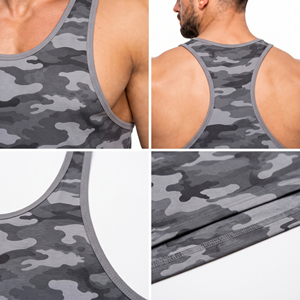 Débardeur de sport pour homme imprimé camouflage, tricoté, dos nageur, 100% coton respirant, pour la gym et l'entraînement - Product Image 6